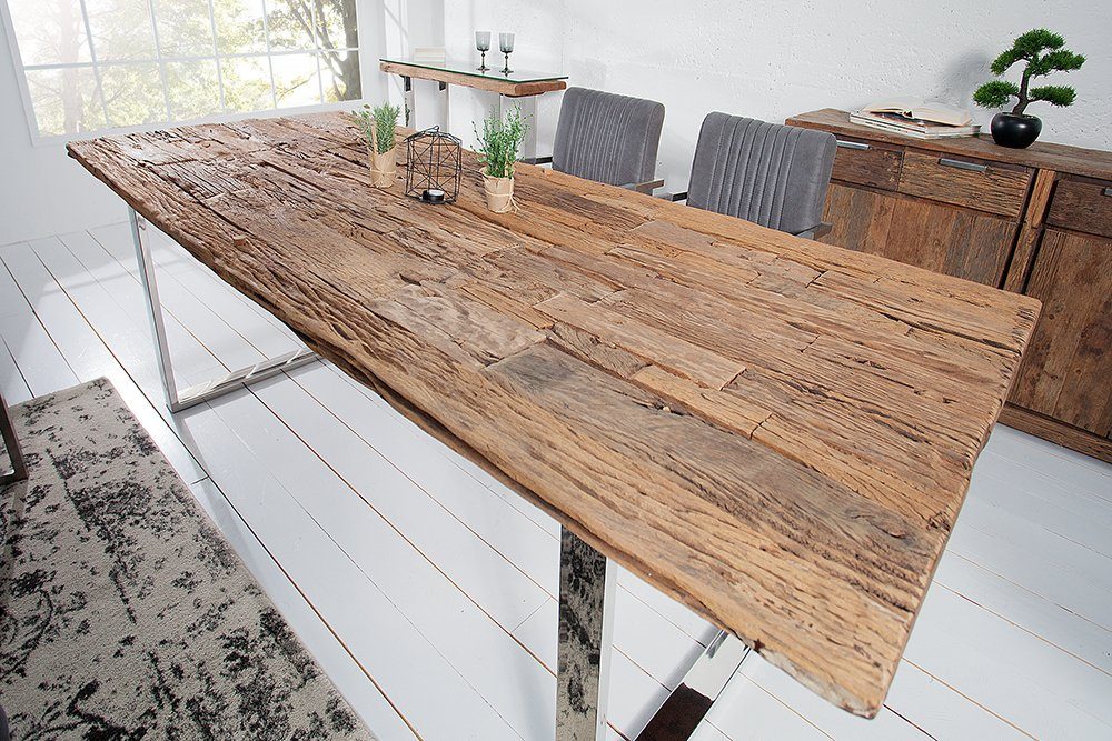 riess-ambiente Esstisch BARRACUDA 180cm natur / transparent, Esszimmer · Massivholz · Edelstahl · Glas · Kufen · Design
