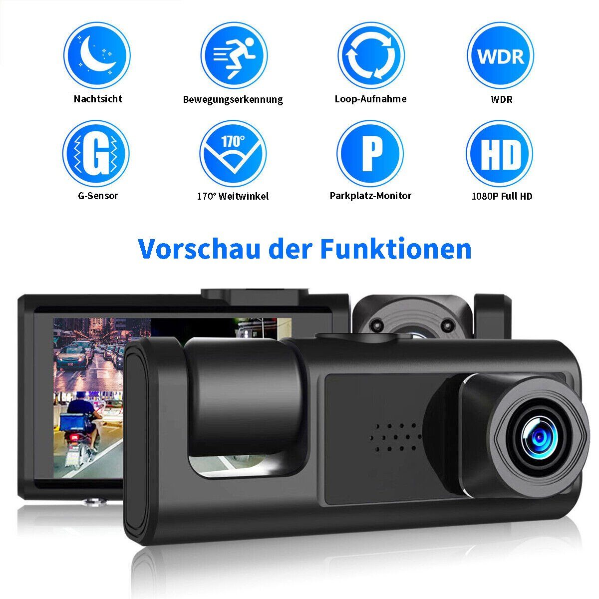 Yoyaxi 1080P Doppelobjektiv-Auto-Dashcam-Recorder, G-Sensor Dashcam (Vorder- und Rückkamera, Video-DVR)