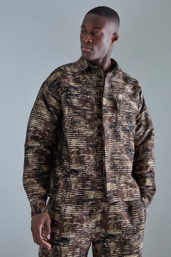 Strukturiertes Camouflage Overshirt mit Tasche