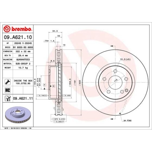 09.A621.11 BREMSSCHEIBE BREMBO VA  VP1 - ATU