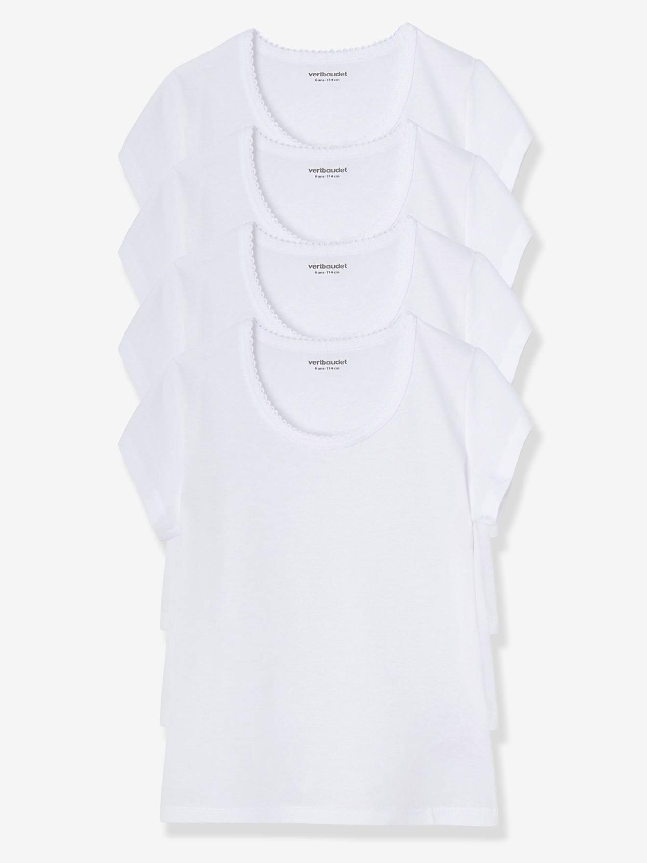 Vertbaudet 4er-Pack Mädchen T-Shirts BASIC Oeko-Tex - weiß