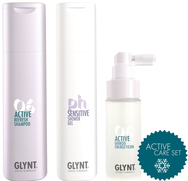 Glynt Active Care Shampoo, Duschgel + Ginkgo Energeticum Haarpflegeset