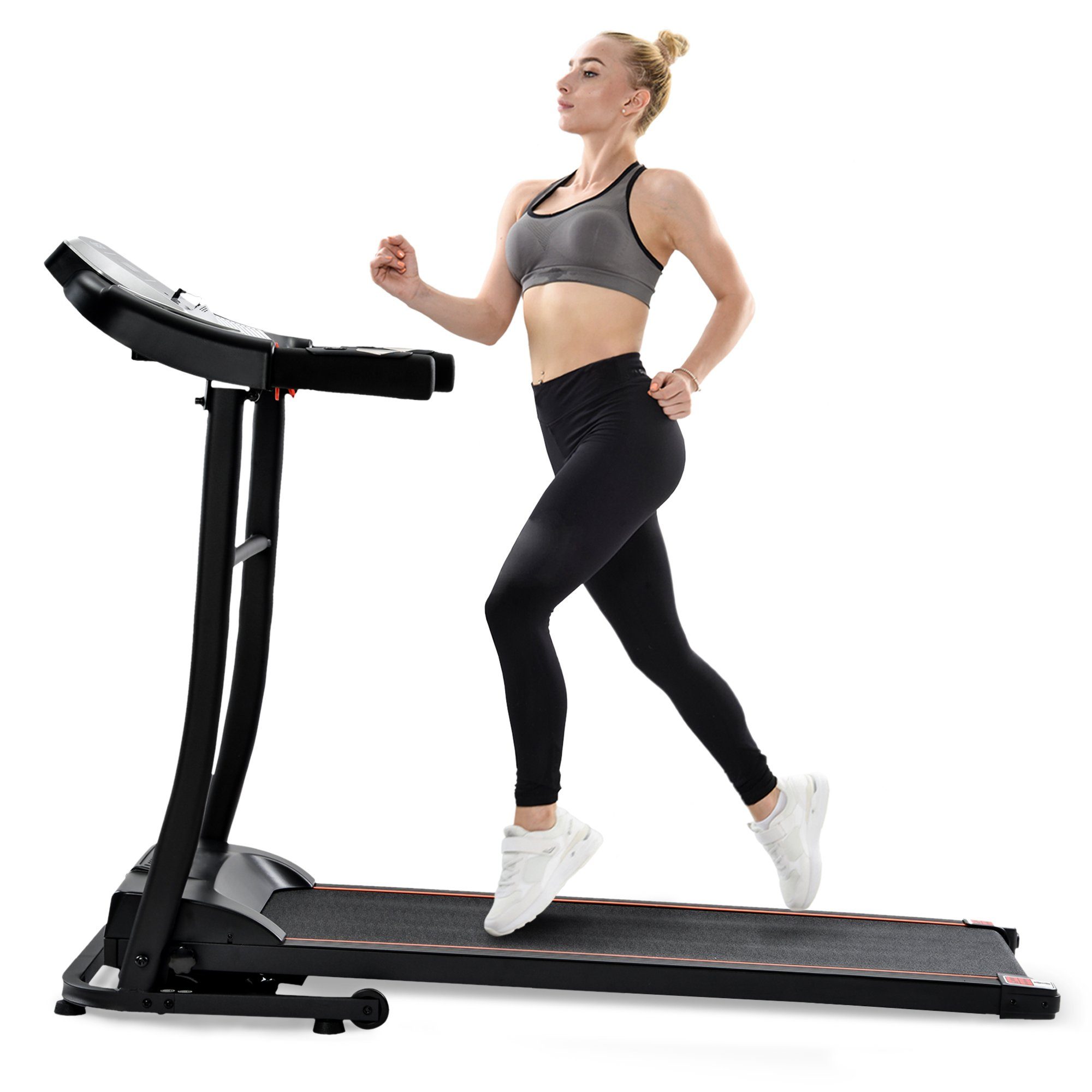 Fangqi Laufband Klappbar elektrisch Laufbänder,1,5 PS leiser Elektromotor bis 12 km/h (Kinomap, USB, AUX, Bluetooth, 4-lagige rutschfeste Laufgurt (Größe: 40 * 98cm), bis 100kg), 12 automatische Programme, Trainingsgeräte mit LED Display