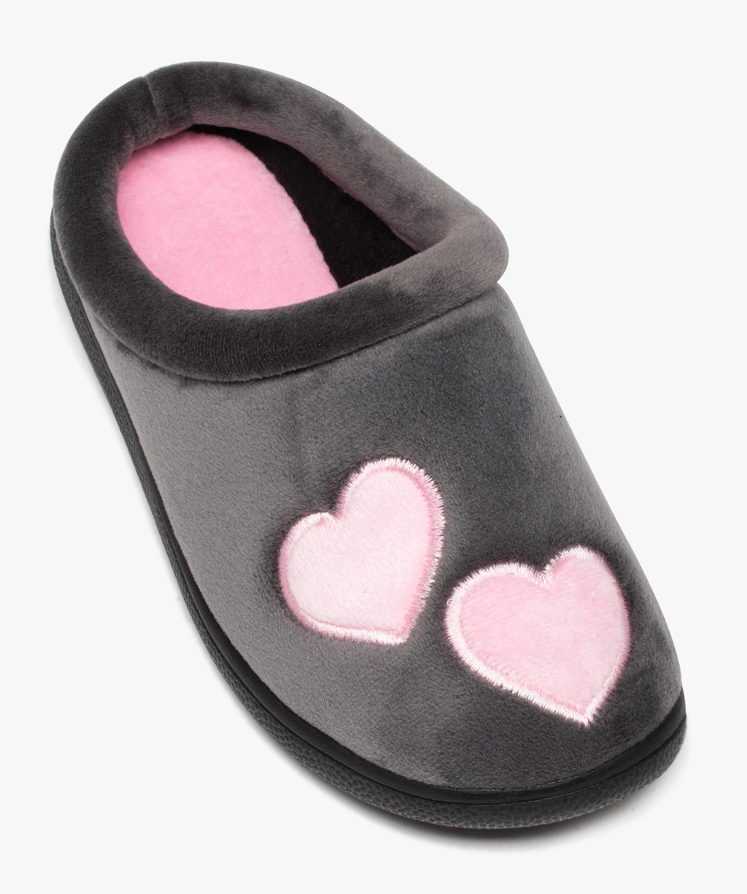 Chaussons femme mules en velours ras motifs curs gris | GEMO