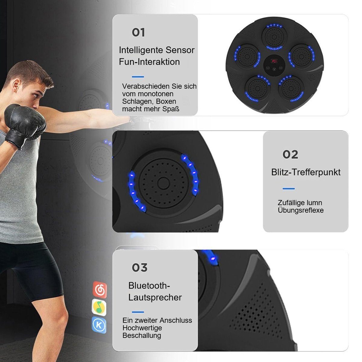 RYSH Sportanzug Elektronische Musik-Boxmaschine,Boxausrüstung mit Bluetooth-Verbindung, Indoor-Boxtrainingsgeräte für Kinder, Jugendliche und Erwachsene.