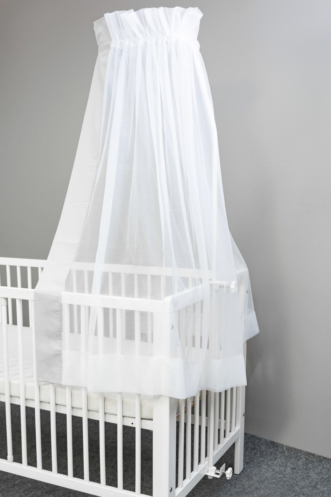 Himmelstange (Made in EU) Himmelhalter; Schleierhalter zum Klemmen für Babybett; Kinderbett; Stubenwagen; Wiege, inkl. Befestigung, lackiertes Metall in weiß, Amilian, geklemmt