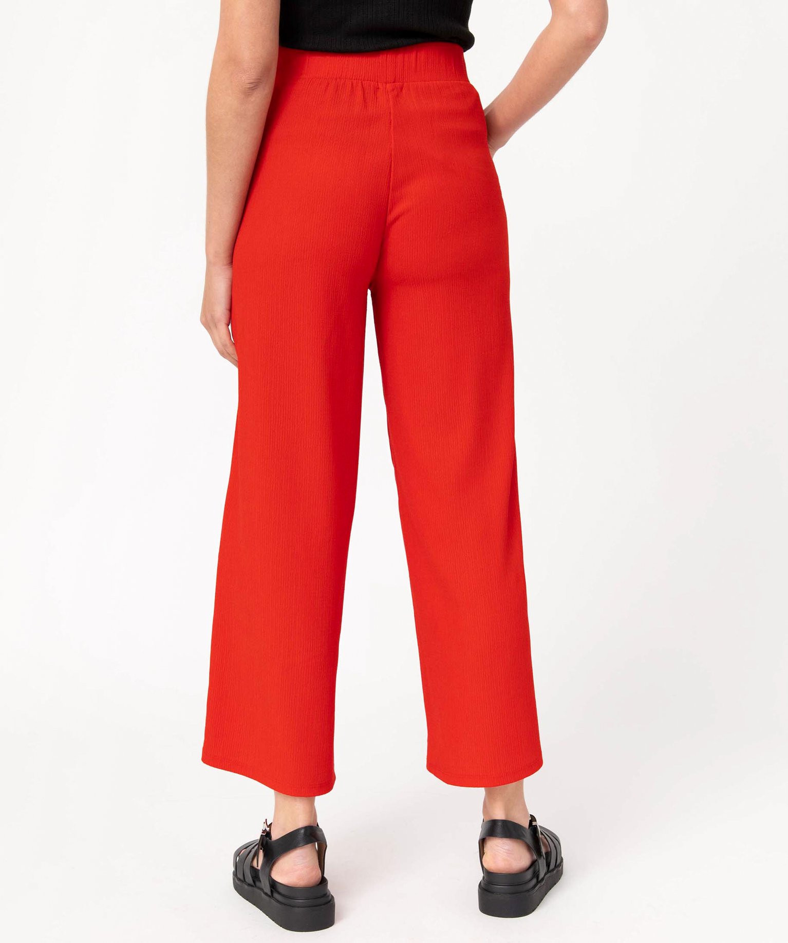 Pantacourt femme ample en maille texturée extensible rouge | GEMO