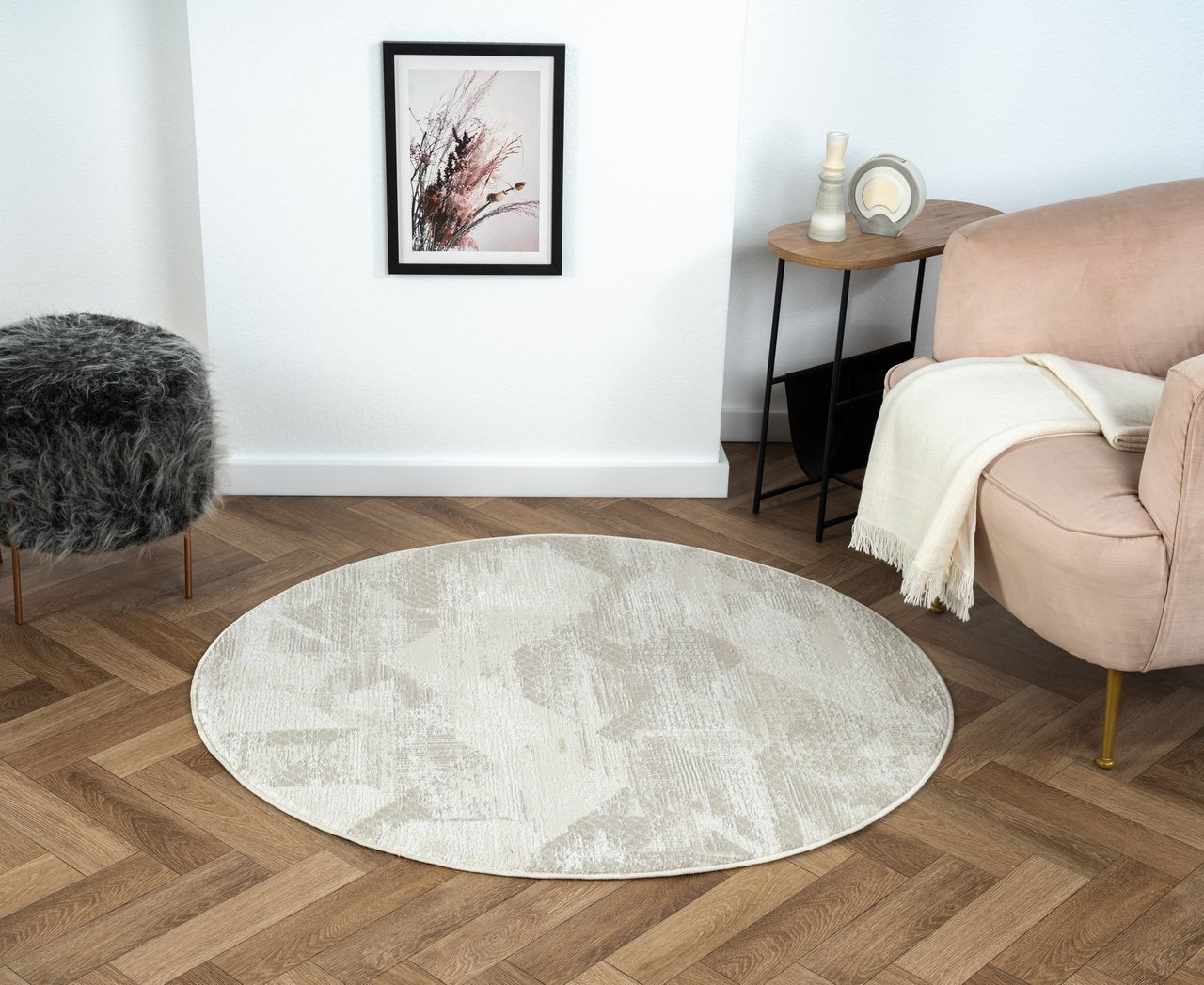 MyFlair Teppich Siena , 120cm x 120cm, Farbe Beige, rund, Florhöhe 10mm