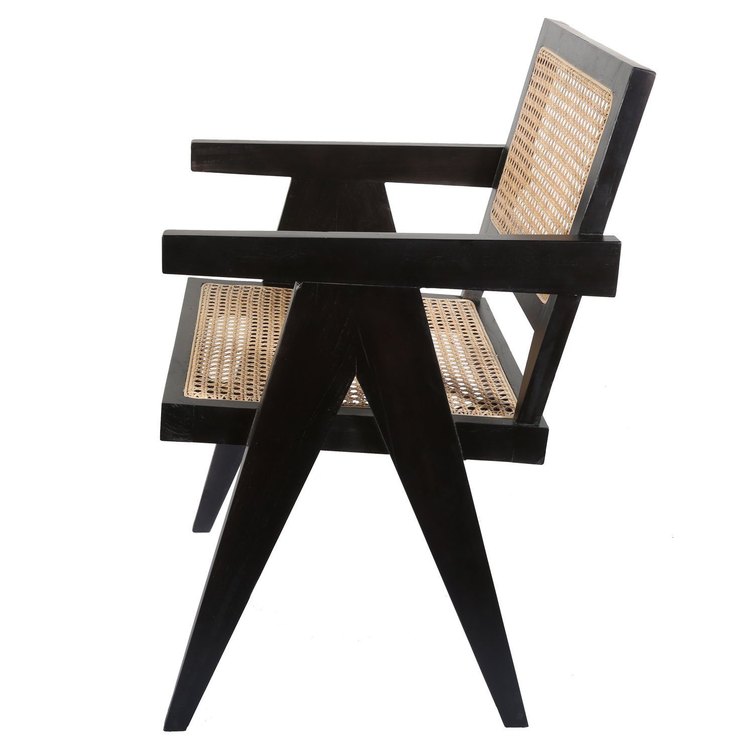 Casa Moro Rattanstuhl Teak Rattan Sessel NICO mit Armlehnen Retrostuhl (Armlehnstuhl breit & stabil für Garten Terrasse Küche Lounge Esszimmer), Kunsthandwerk, Jedes Stück ein Unikat