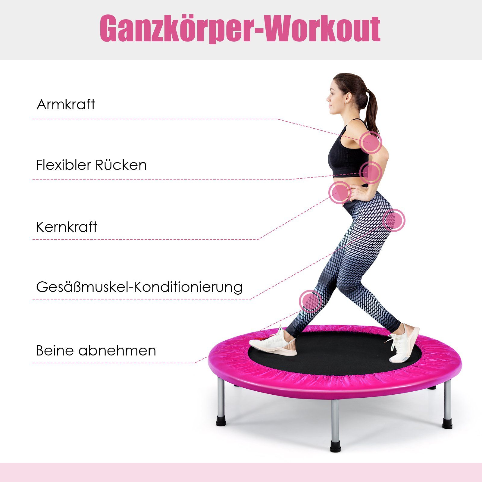 COSTWAY Fitnesstrampolin φ97cm Trampolin, bis 150kg belastbar