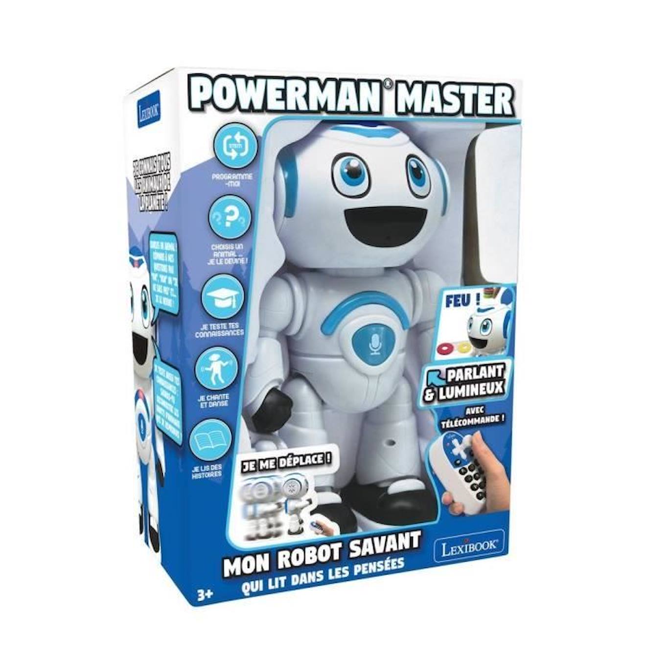 POWERMAN® MASTER Robot Programmable avec Quiz, Musique, Jeux, lancer de disque et télécommande (Français) blanc
