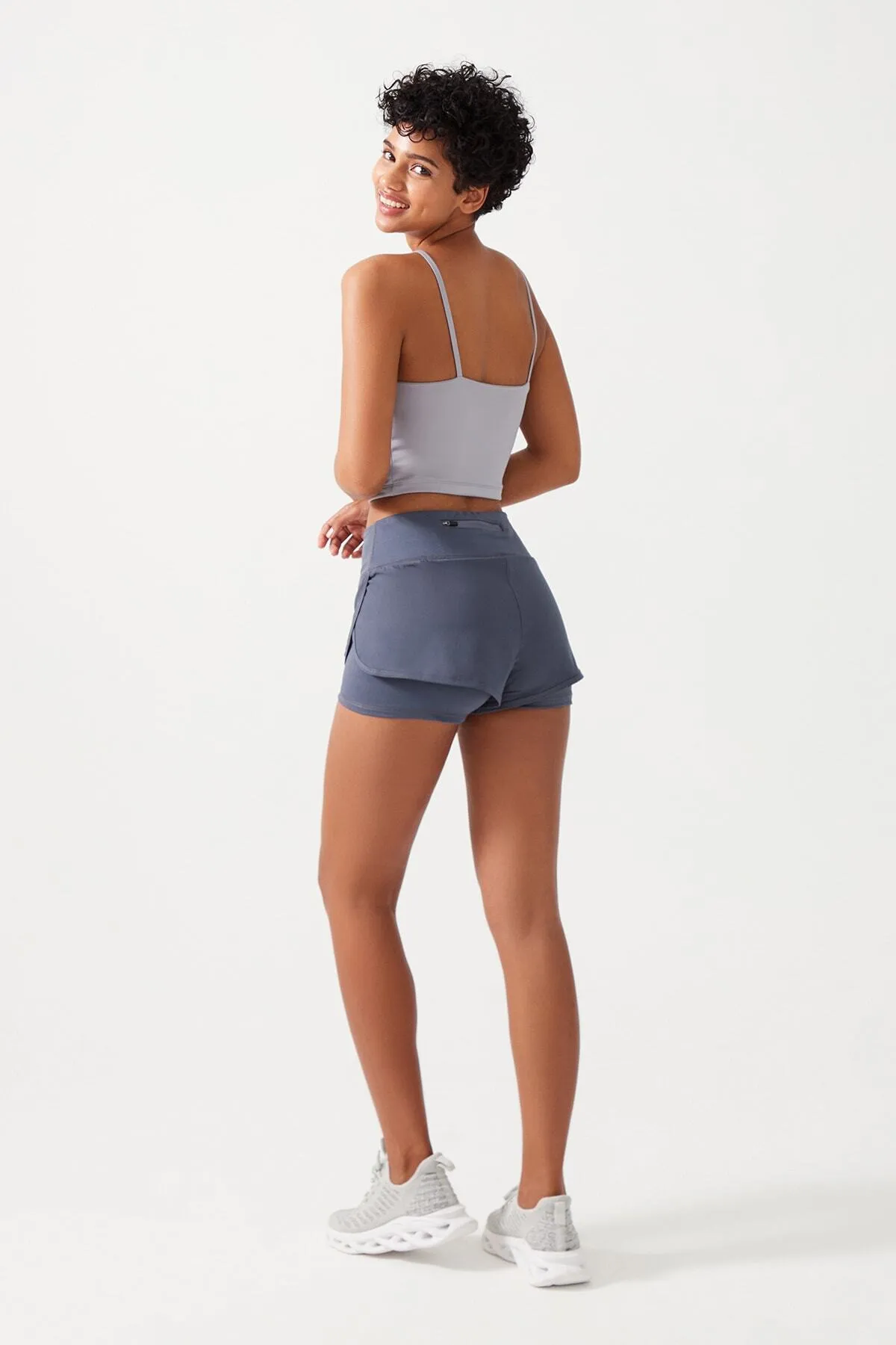 LOS OJOS  Anthrazitfarbene 2-Lagen-Sportshorts für Damen – Strumpfhose mit Shorts 2 in1