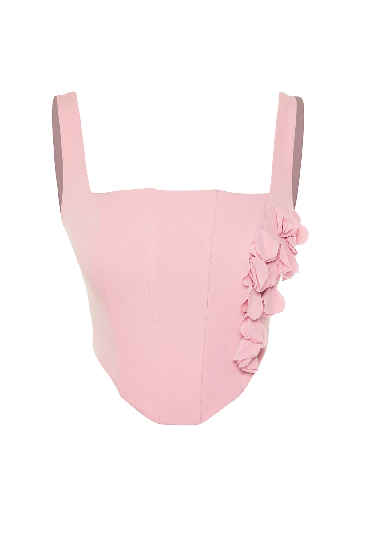 Trendyol Collection  Pudergewebtes Korsett-Bustier mit detailliertem Detail und Blumenaccessoires