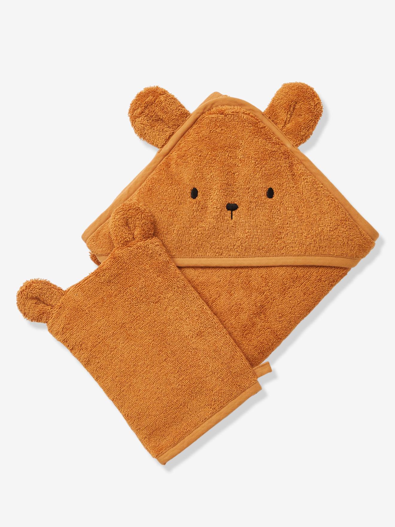 Vertbaudet Bio-Kollektion: Baby-Set aus Badetuch und Waschhandschuh - anthrazit/hase
