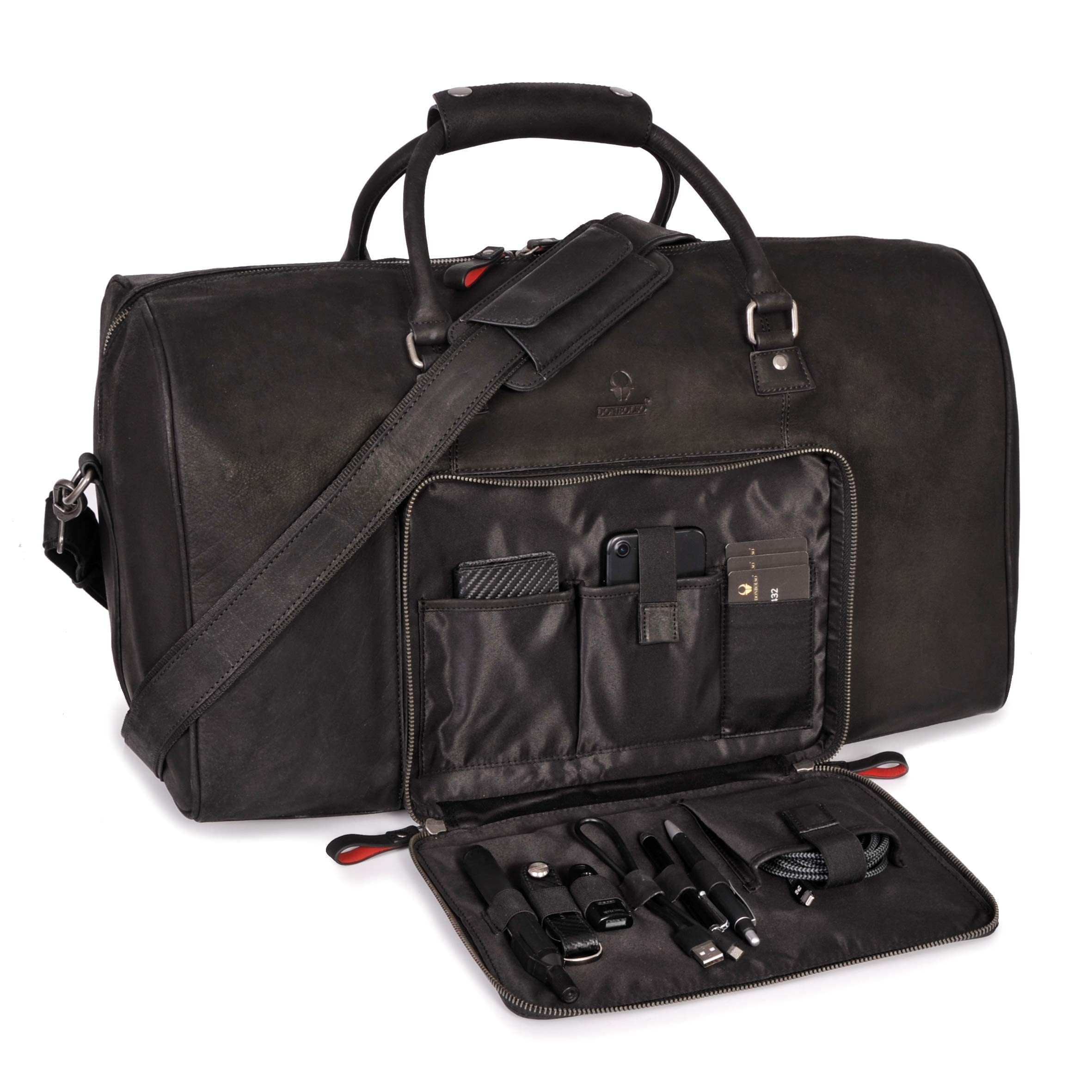 Donbolso Weekender Weekender Neapel, Herren, Leder, Schwarz, Größe L, 40L, Handgepäck, Schwarz L Leder