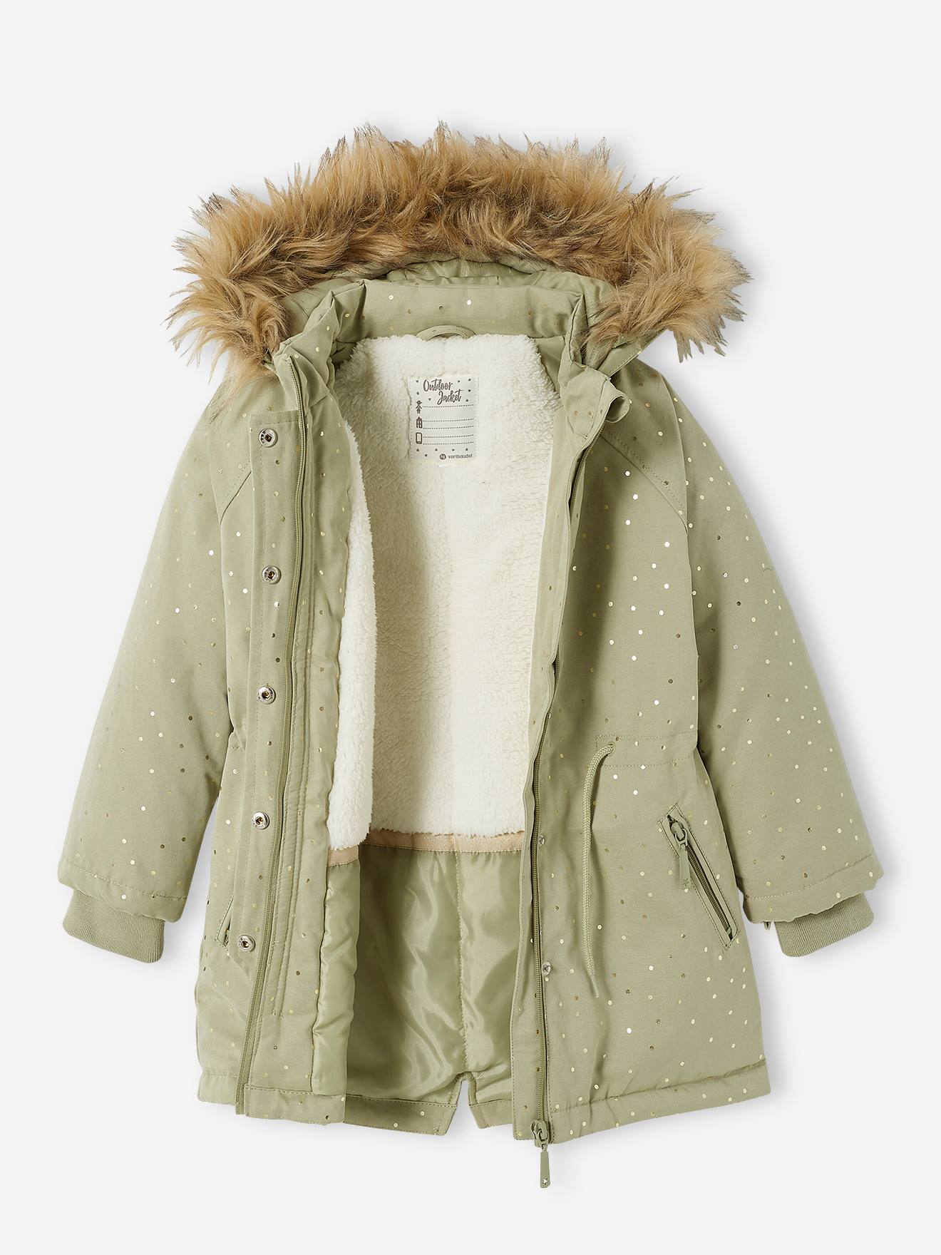 Parka à capuche à pois irisés fille vert clair