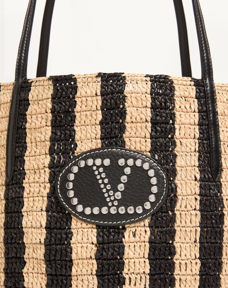 Bolsa de compras listrada de ráfia Valentino Garavani
