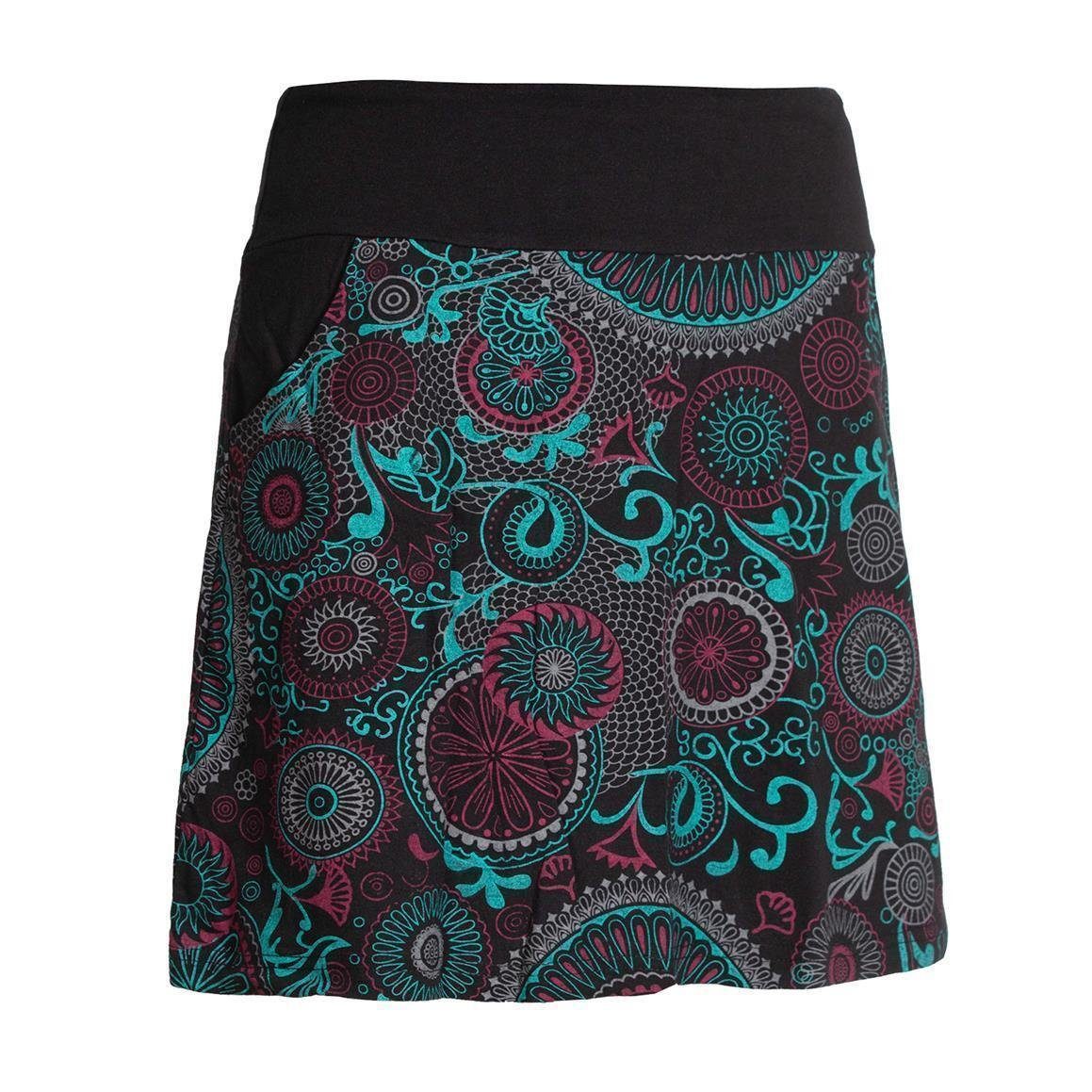 Vishes Minirock Rock bunt mit Mandalas und Blumen bedruckt Cacheur, Ethno, Goa, Hippie Style