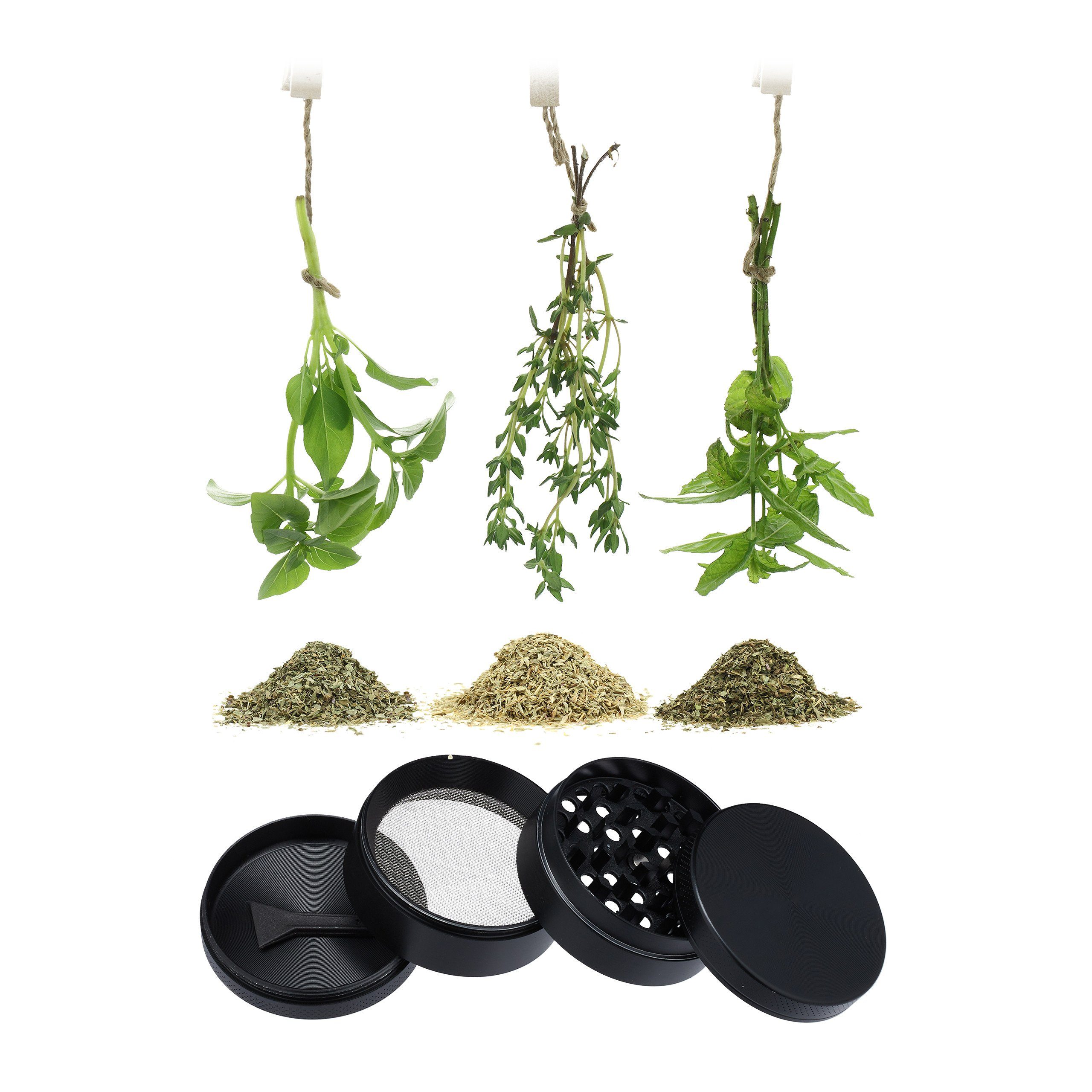 relaxdays Kräutermühle 1 x Grinder aus Metall in Schwarz
