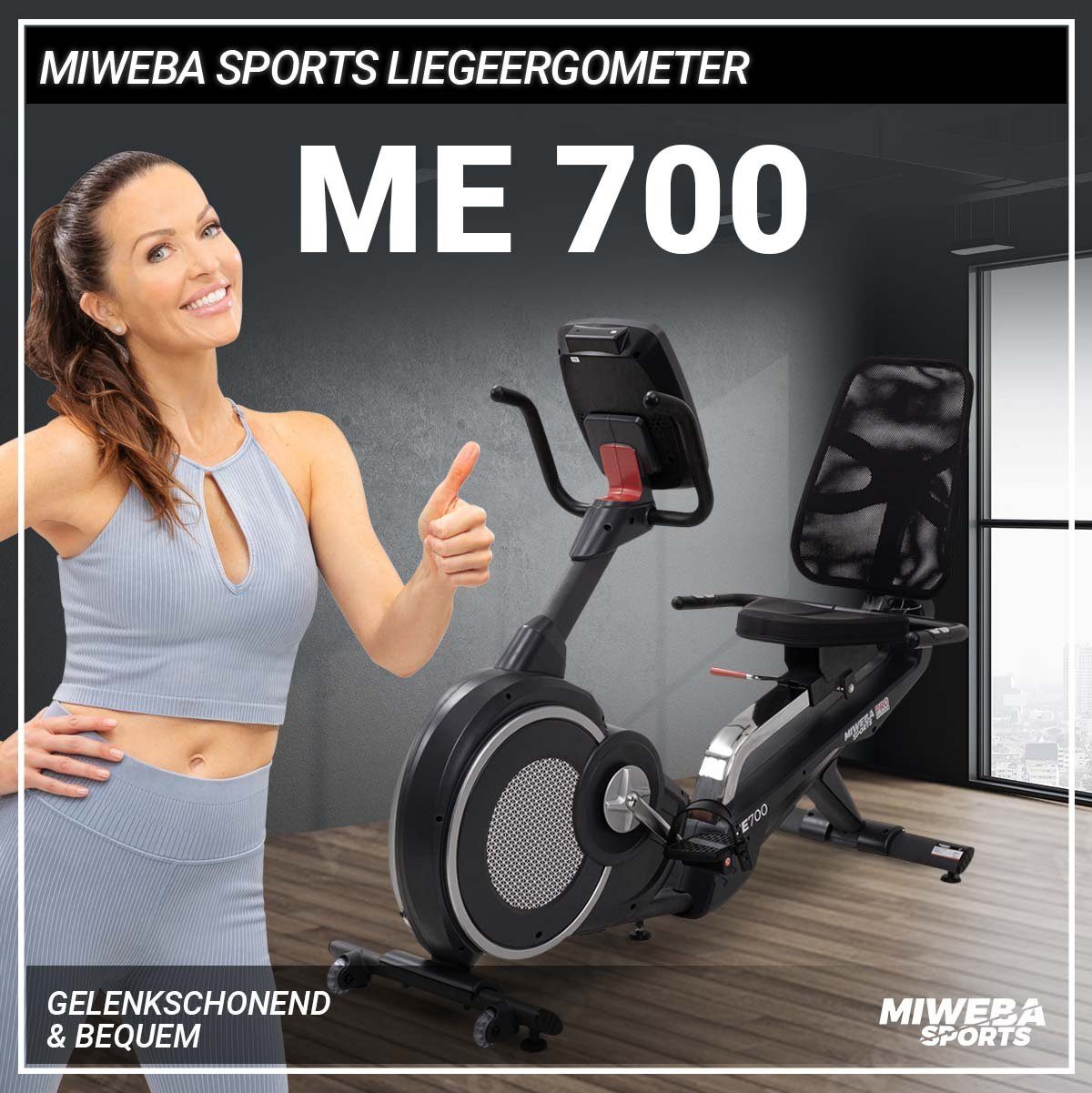 Miweba Sports Ergometer Liegeergometer ME700 mit Herzfrequenzkontrolle - 16 Kg Schwungrad (Fettverbrennung, Intervalltraining, Watt-Programm, Watt konstant, H.R.C. (Herzfrequenzkontrolle), 150 Kg max. Belastbarkeit, Heimtrainer, Liegeheimtrainer, Car