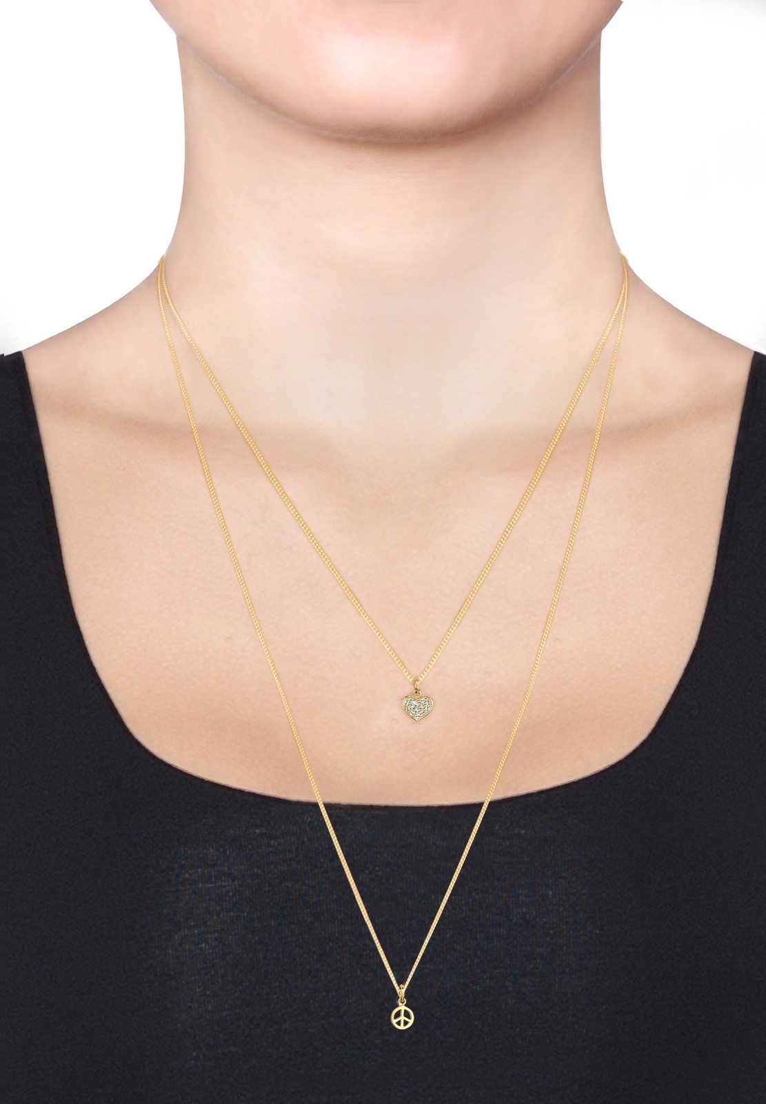 Collana da donna Elli con ciondolo a forma di piccione della pace e cuore, impreziosita da cristalli, in argento sterling 925 placcato oro.
