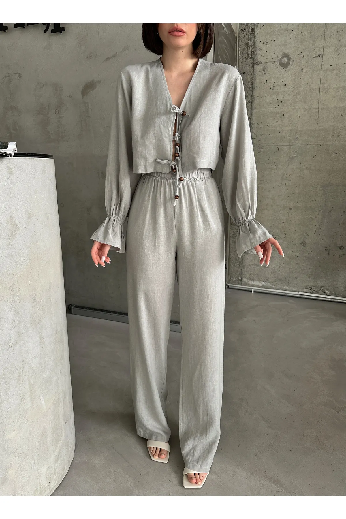 Laluvia  Graues Design-Set aus echtem Leinen