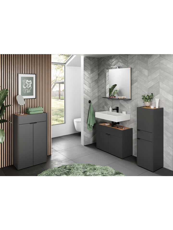 KADIMA DESIGN Stoßfester Unterschrank mit Siphonaussparung, 80x34x60 cm, Easy-Clean in Grau-Beige günstig kaufen onesize