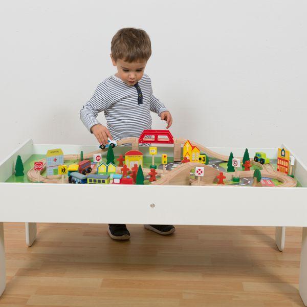Coemo Spieltisch mit Holzeisenbahn Multifunktionstisch für Kinder