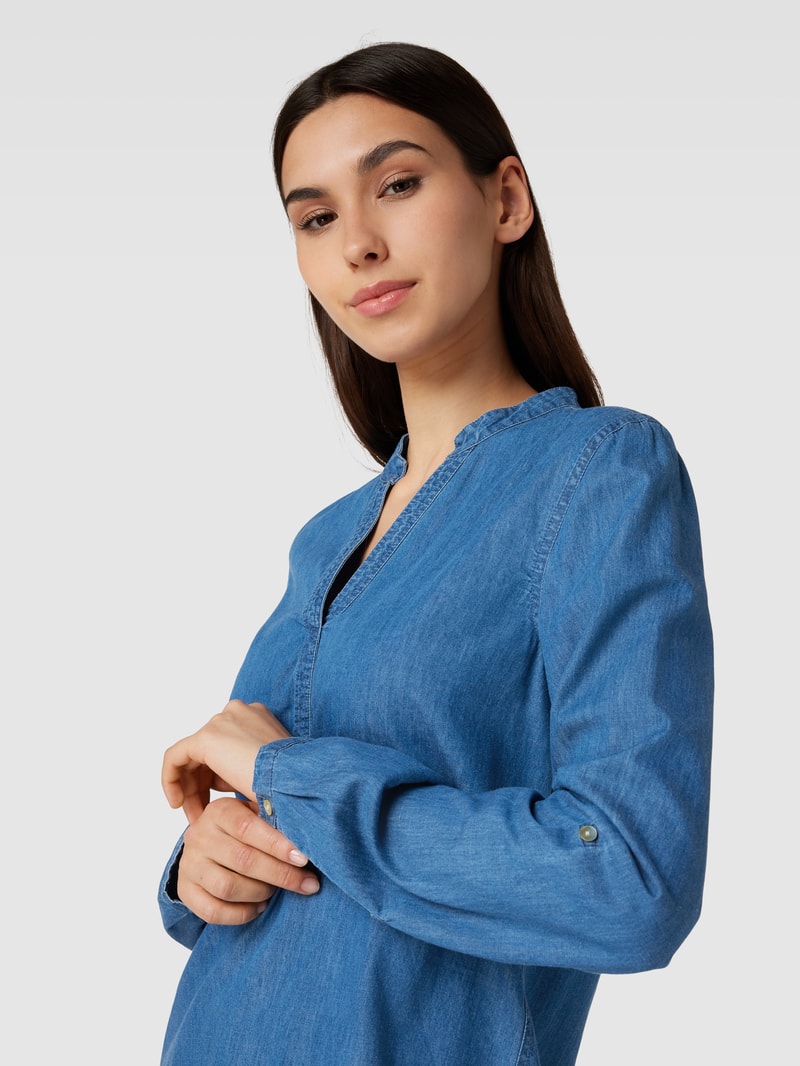 Jeansbluse mit V-Ausschnitt Modell 'Tencel' in blau