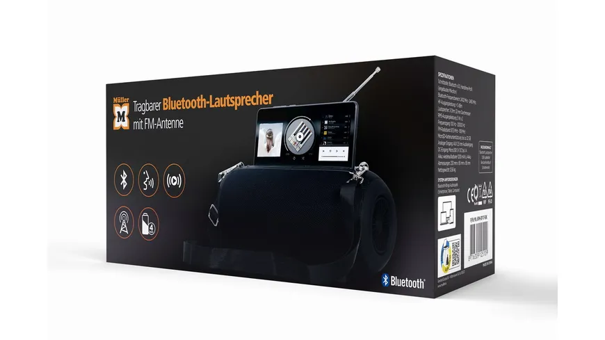 Portable Bluetooth speaker with antenna, black