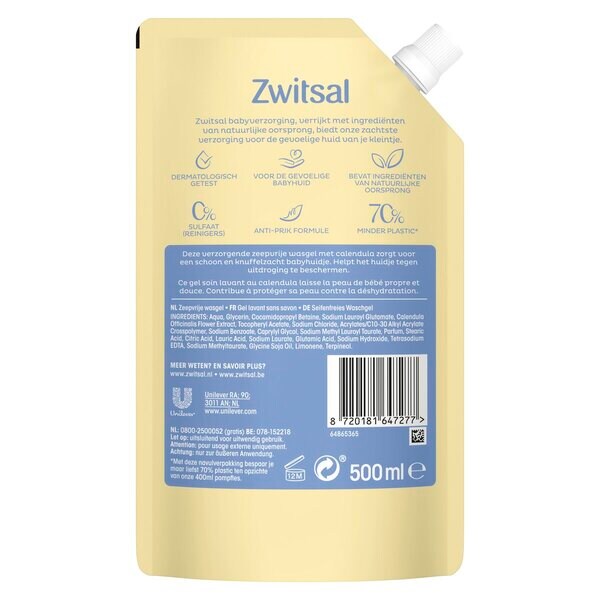 Zwitsal umývací gél bez mydla, náhradná náplň 500 ml