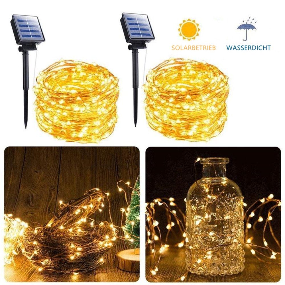 iscooter LED-Lichterkette 10M 100LEDs / 20M-200 LEDs Solar Lichterkette Kupferdraht Garten, Wasserdicht IP65 Innen Außen Garten Party Dekor
