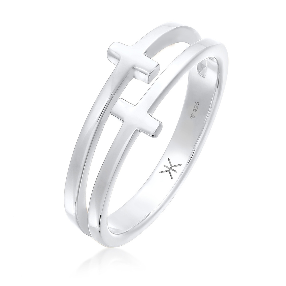 KUZZOI KUZZOI Bague Hommes Croix Double Moderne en Argent Sterling 925 Bague