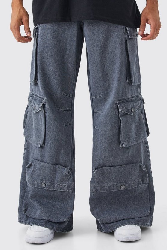 Lockere Jeans mit Cargo-Taschen und Acid-Waschung