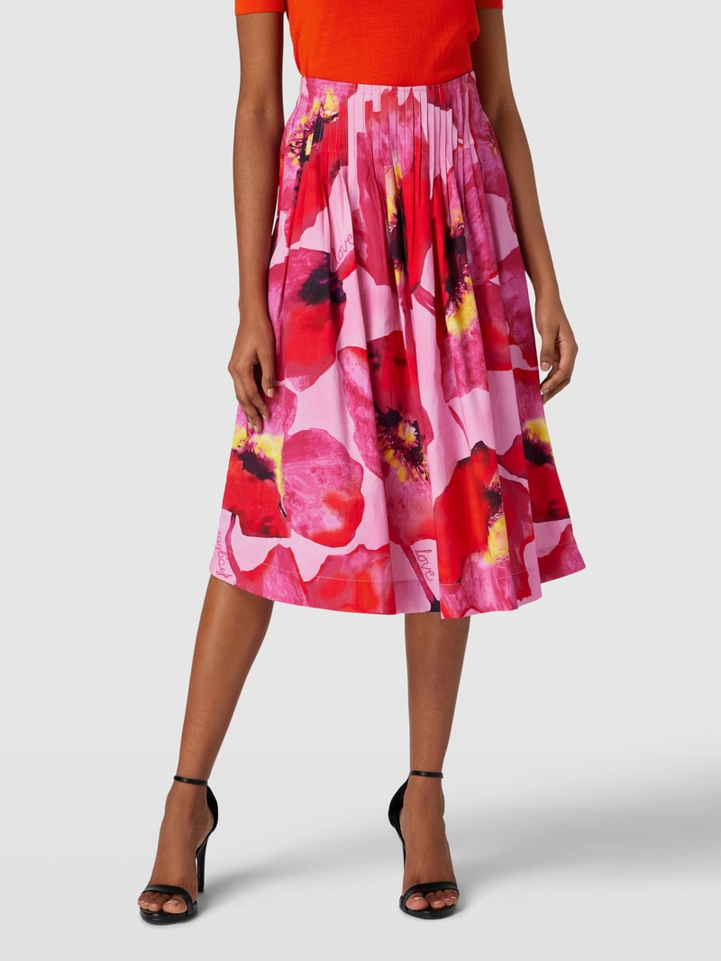 Midirock mit floralem Print in pink