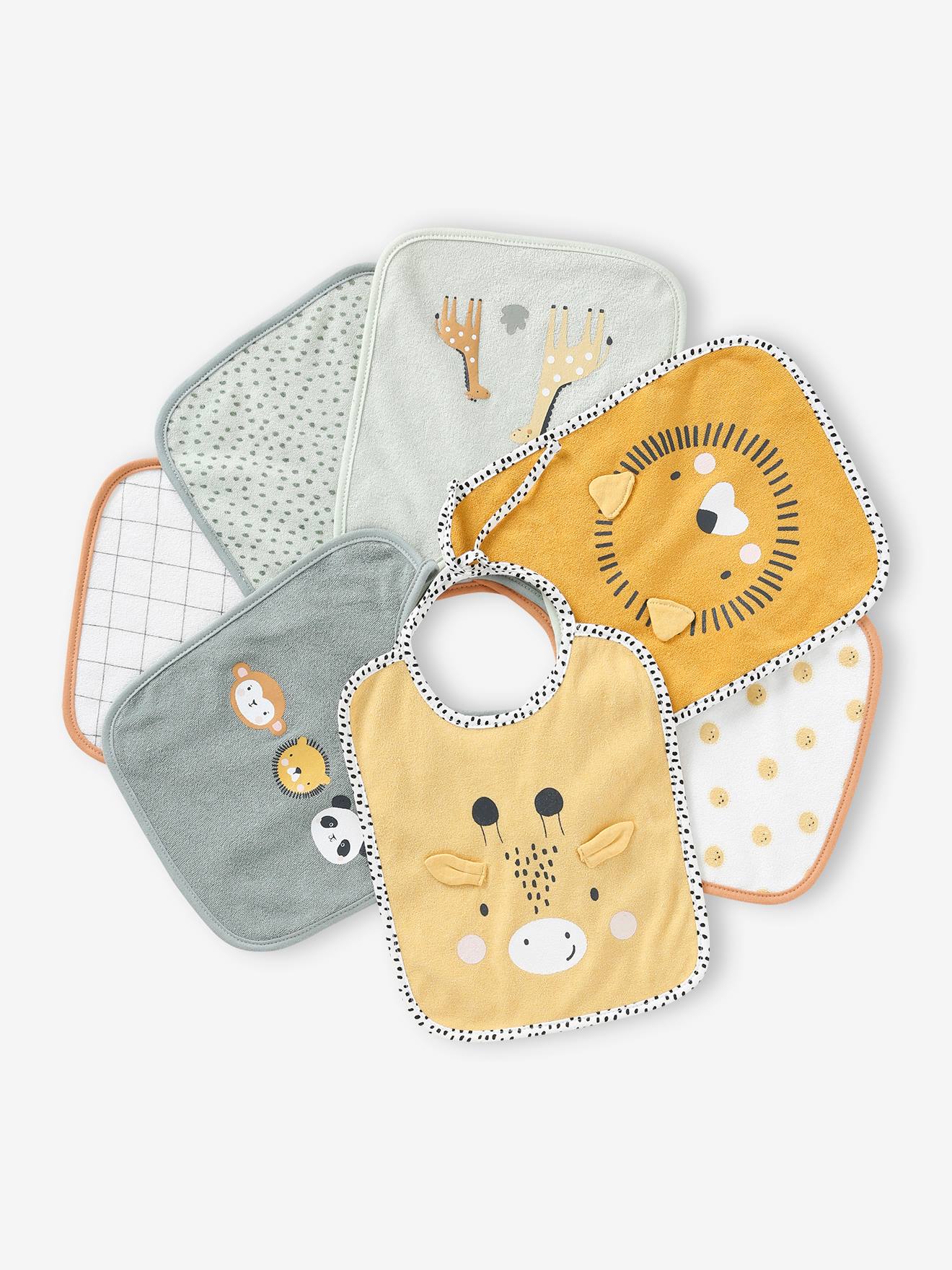 Lot de 7 bavoirs bébé VERTBAUDET imprimé jungle