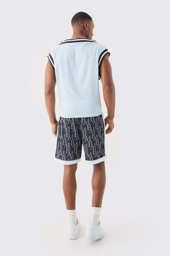 Lockere Mesh Basketball-Shorts mit Bm Print