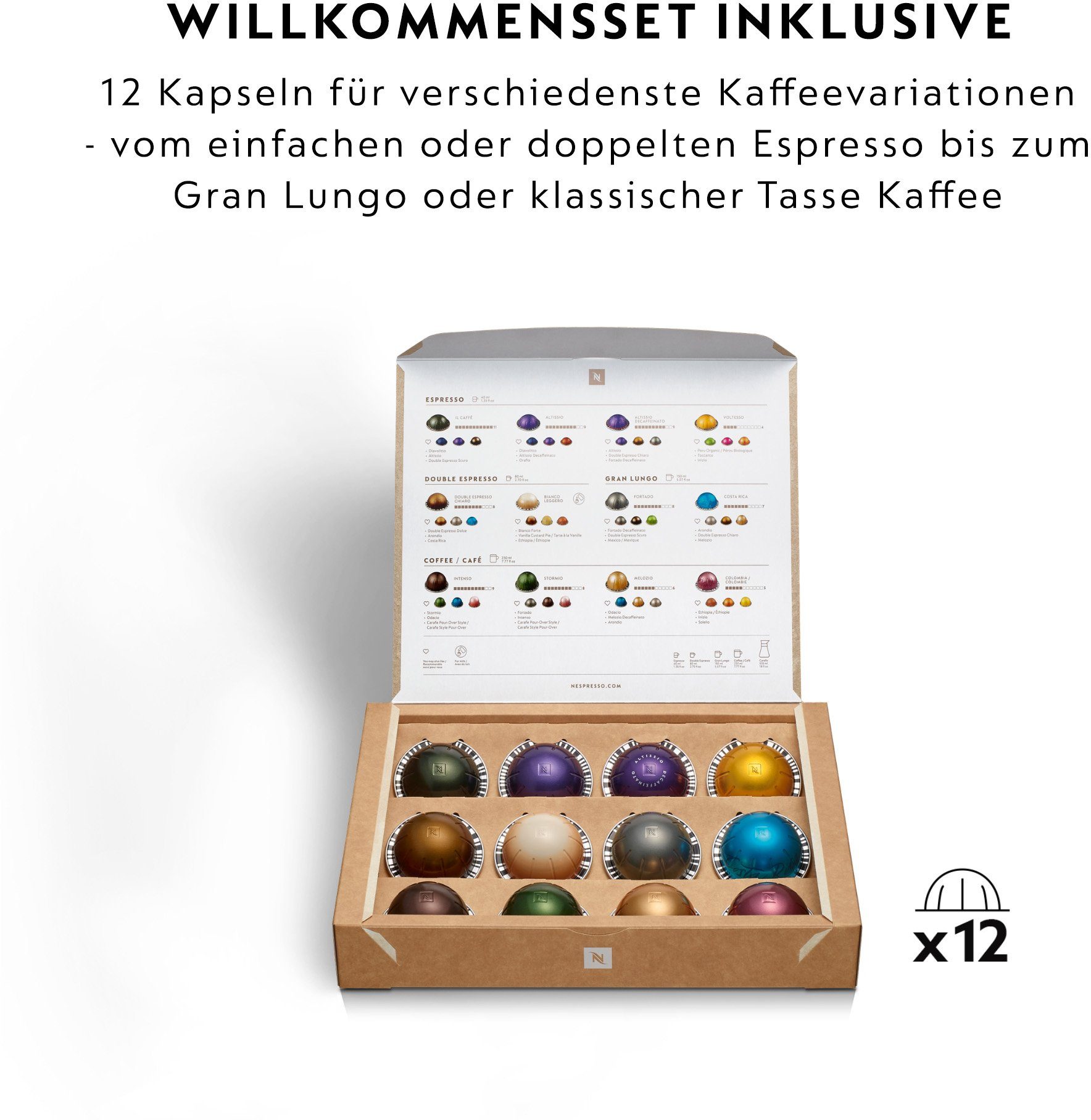 Nespresso Kapselmaschine Vertuo Pop ENV90.BAE von DeLonghi, inkl. Aeroccino Milchaufschäumer, Willkommenspaket mit 12 Kapseln
