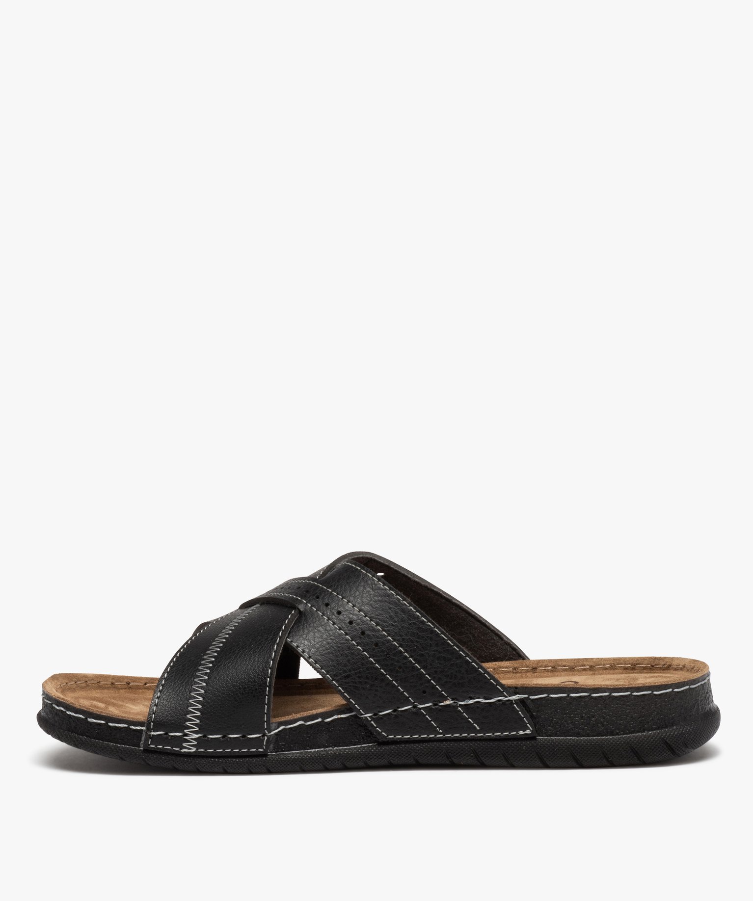 Mules confort à larges brides croisées homme noir | GEMO