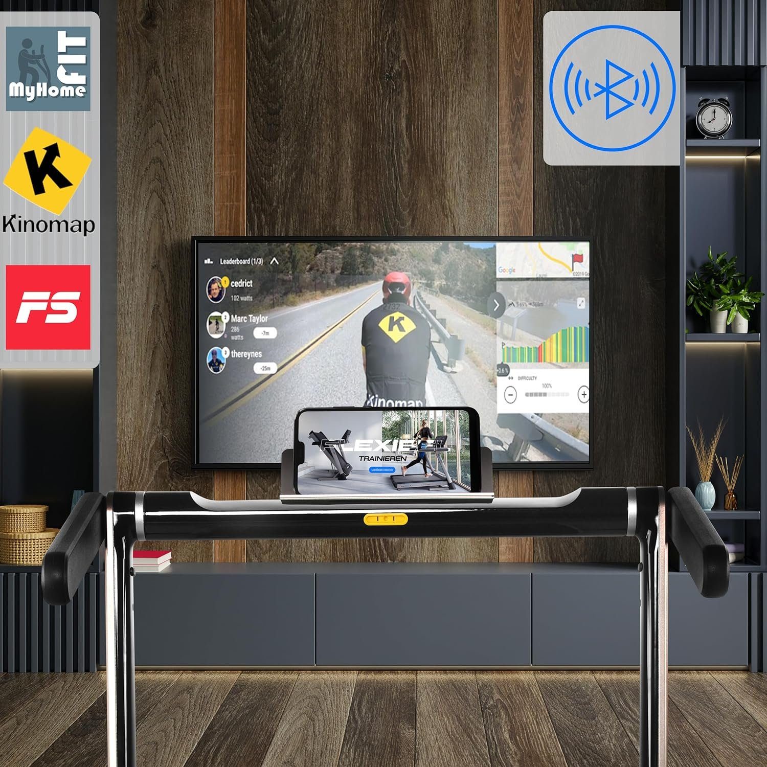 MAXXUS Laufband (Halterung, Rot/Silber/Bronze - Fitnessgerät für Zuhause, Büro, Trainin), Elektrisch, 2 PS, 12 km/h, Klappbar Lauffläche 125x45cm, mit Bluetooth