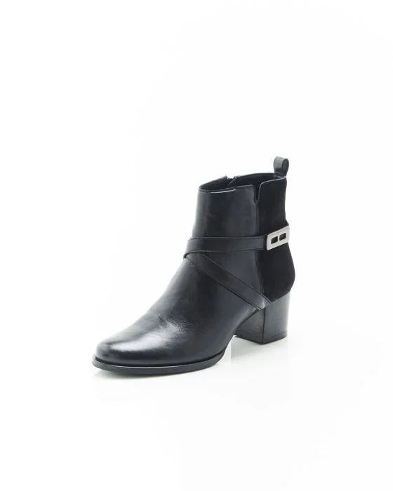Bottines à talon bi-matières