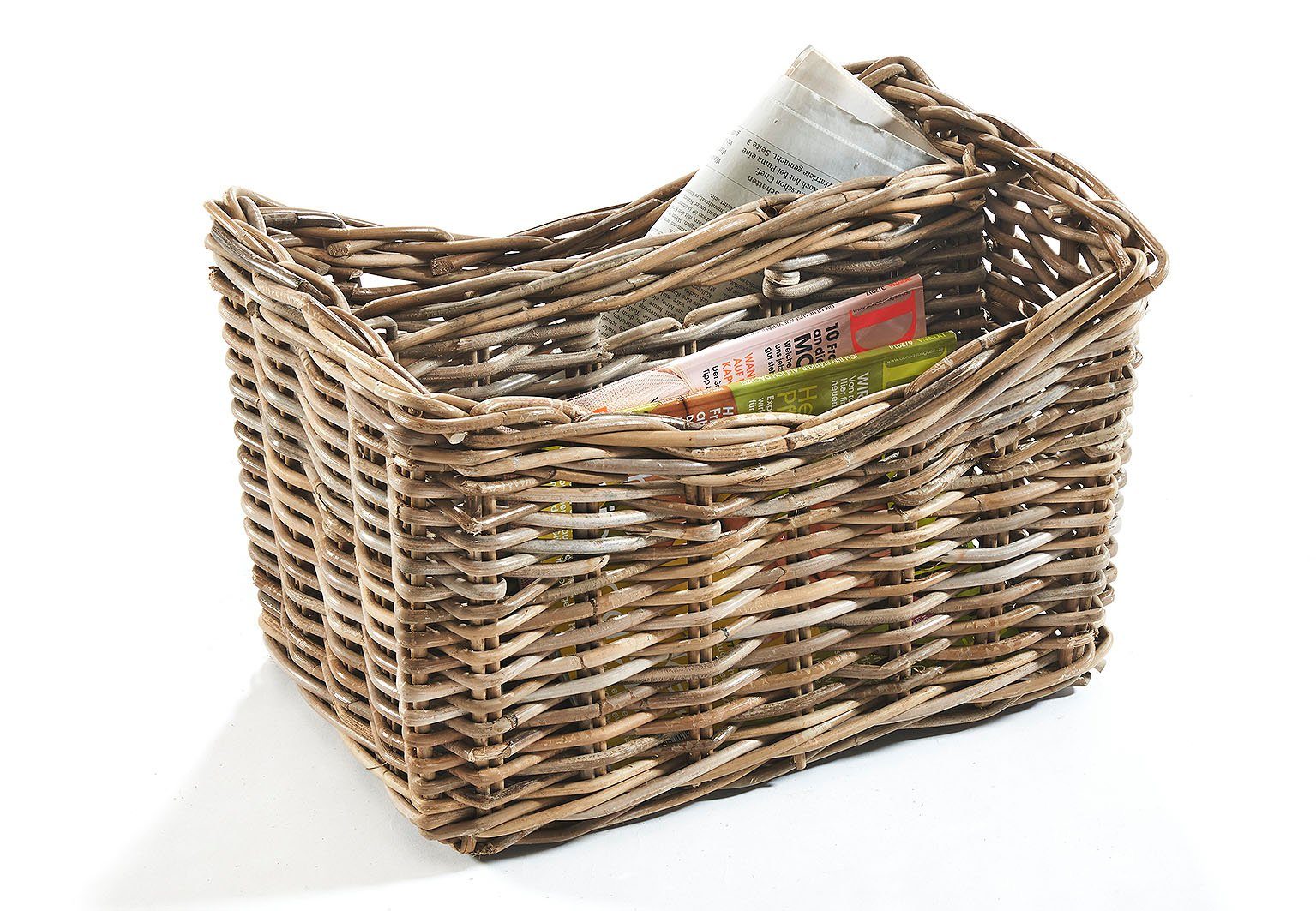 Kobolo Zeitungsständer Magazinsammler aus Rattan - kubu grey - 2 Fächer