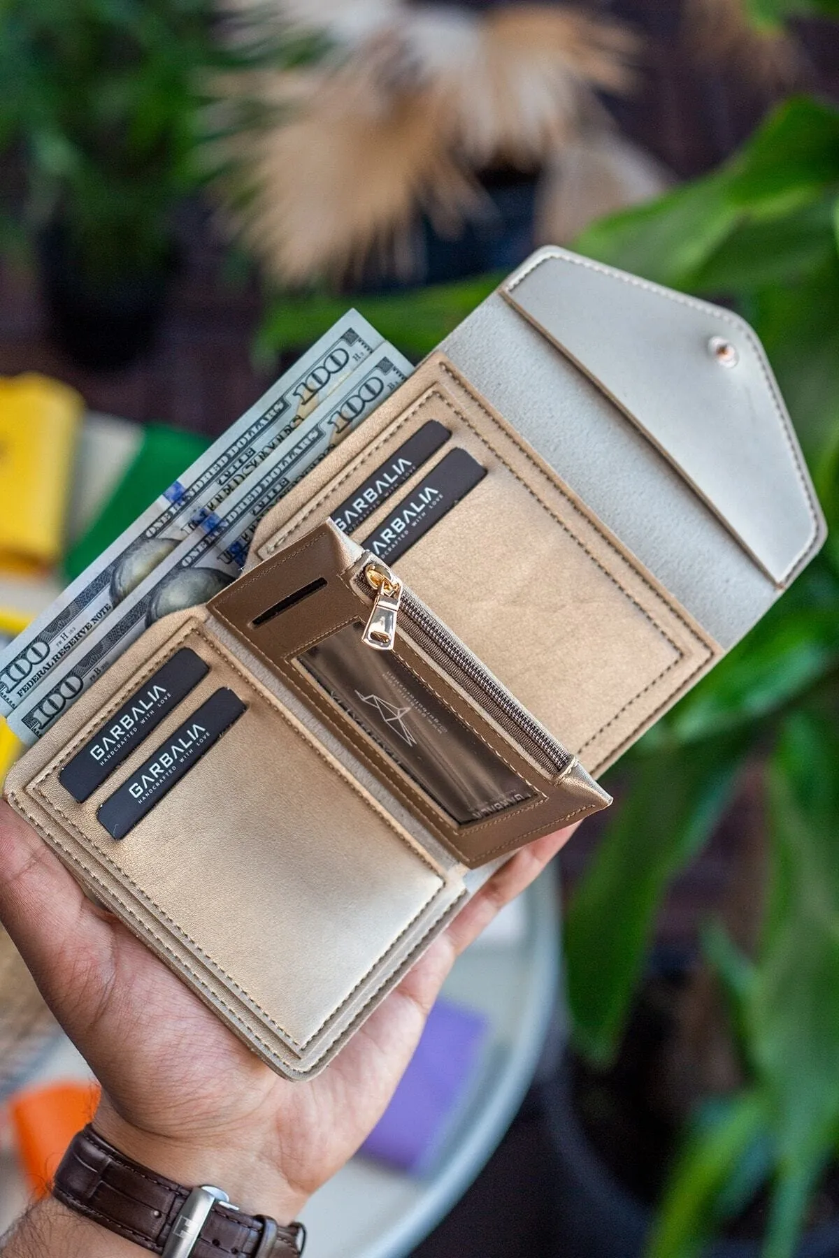 Garbalia  Columbia Mini-Gold-Geldbörse für Damen aus veganem Leder mit Münzfach und losem Kartenhalter