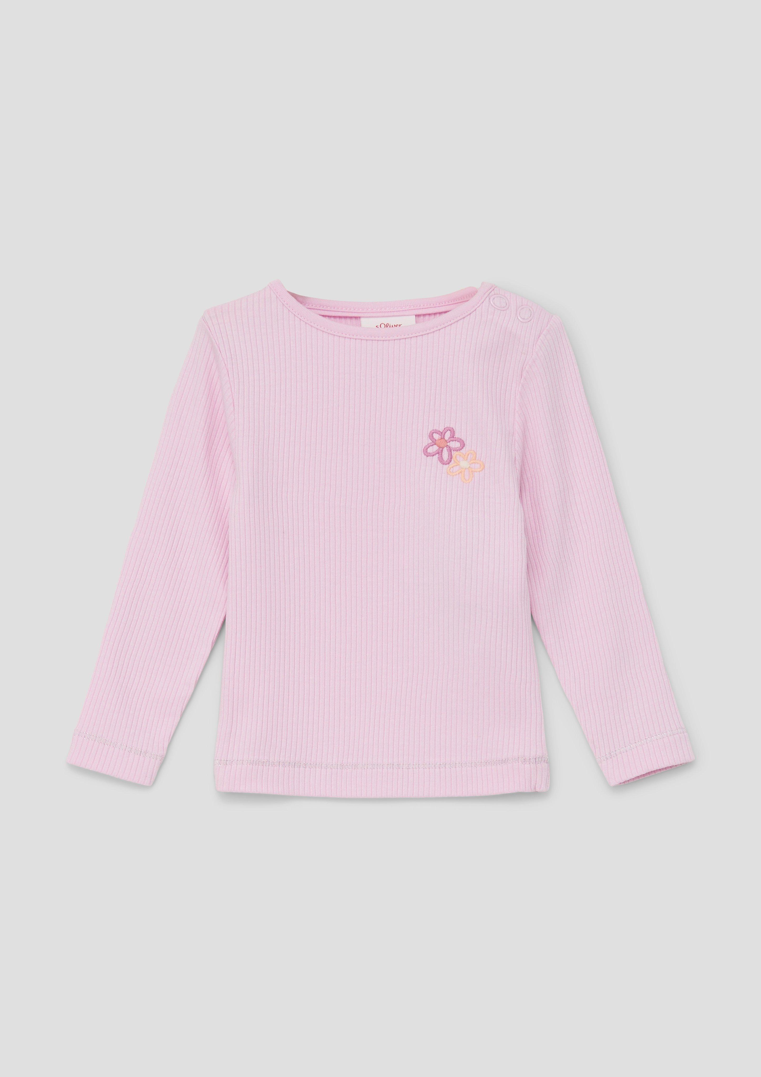 Geripptes Langarmshirt mit Stickerei  2140156-4073