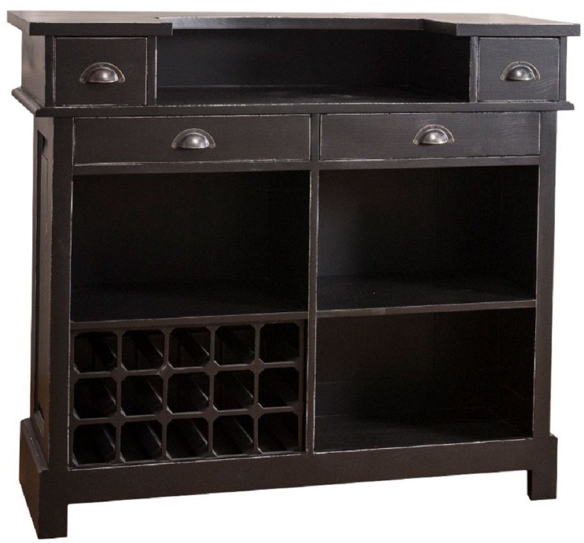Casa Padrino Barschrank Landhausstil Massivholz Barschrank mit 4 Schubladen & Weinflaschenhalter Antik Schwarz 120 x 51 x H. 107 cm - Landhausstil Möbel