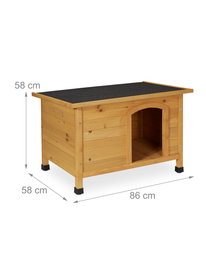 relaxdays Hundehütte in Natur/ Schwarz - (B)86 x (H)58 x (T)58 cm günstig kaufen onesize