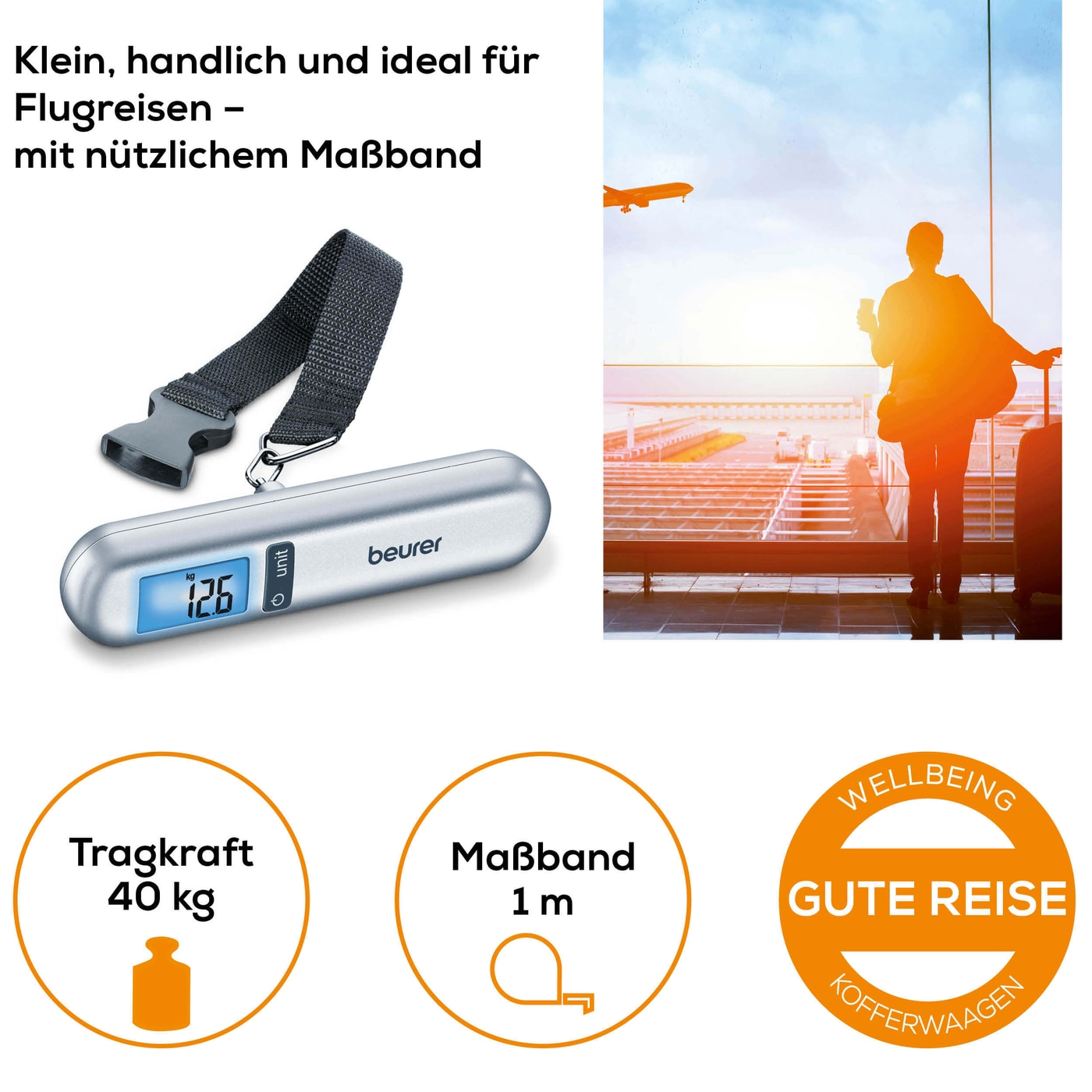 Beurer Kofferwaage - LS 06-Kofferwaage mit Hold-Funktion & praktischem Maßband - bis 40 kg