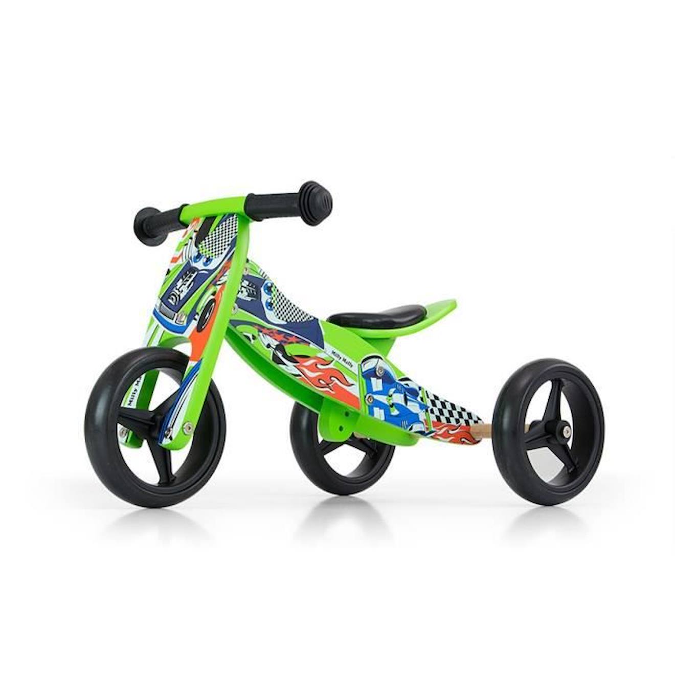 Milly Mally Draisienne à 3 roues 2-in-1 loopfiets Jake Cars Junior Vert vert