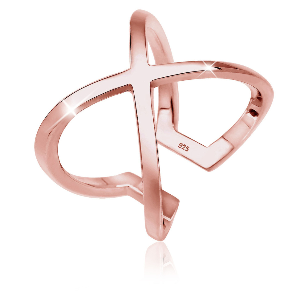 Elli Elli by Julie & Grace Bague Croix 925 Argent Or rose, Anneau de croisement, Femel Bague