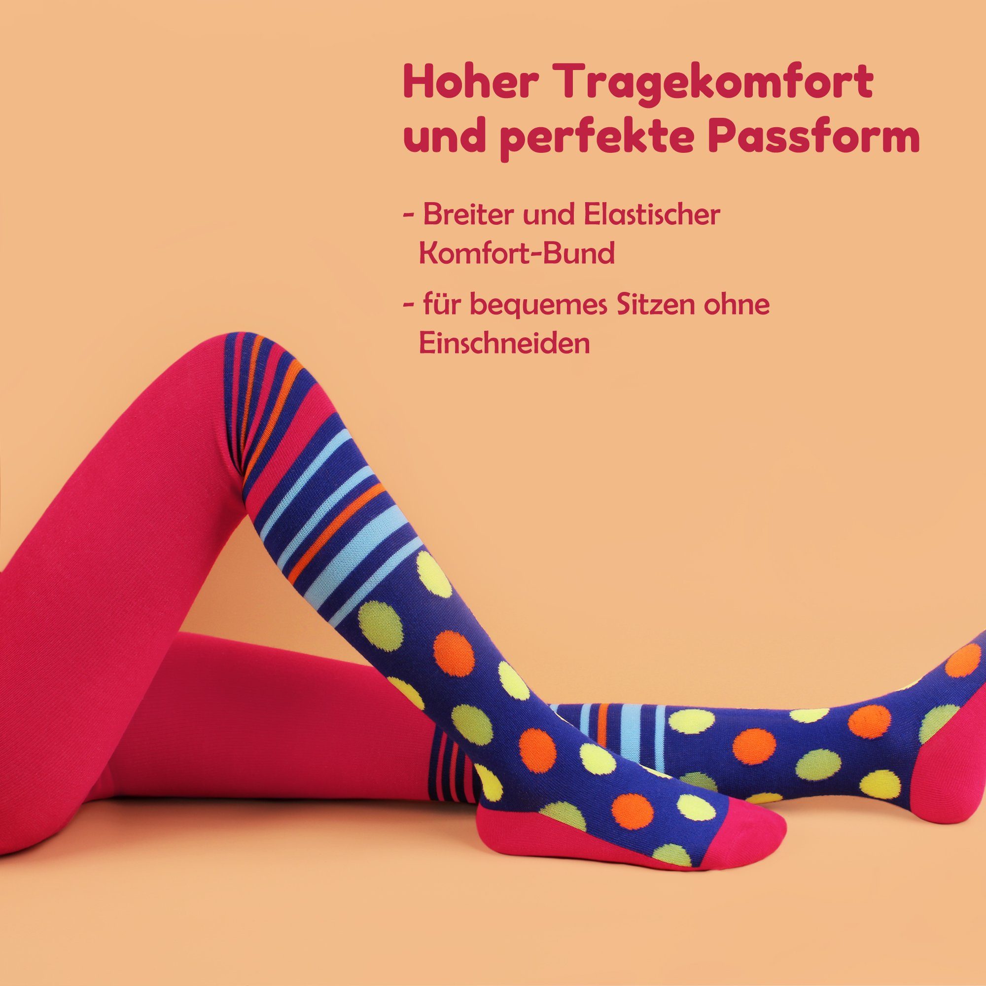 L&K-II Strickstrumpfhose 2728 (6er-Packung) aus Baumwolle mit hübschen Farben und Muster
